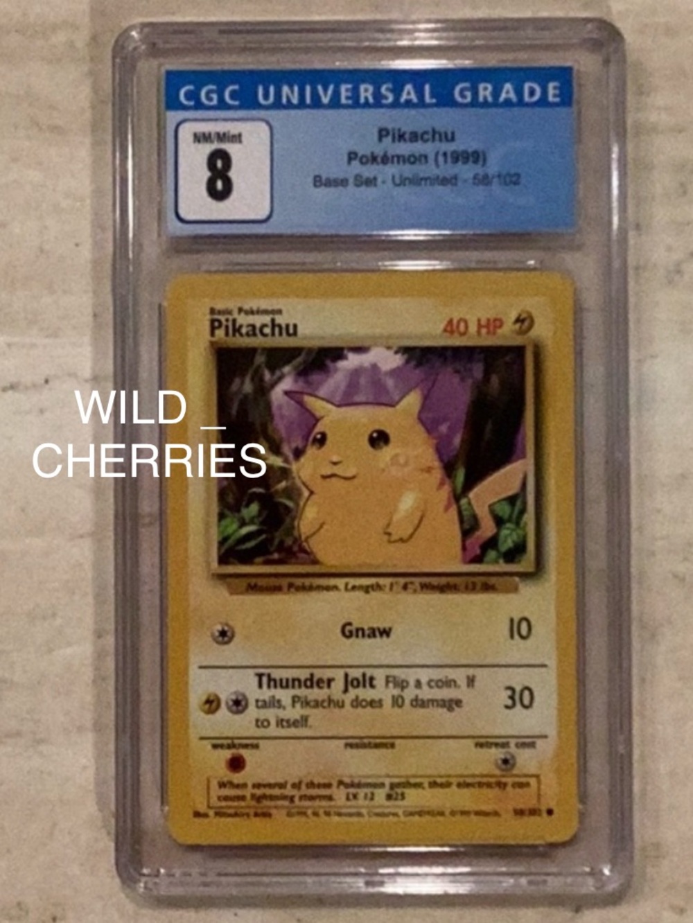 Pokemon Pikachu 1999 Base Set 58/102 Yellow Cheeks Unlimited CGC 8 TCG #58 WOTC